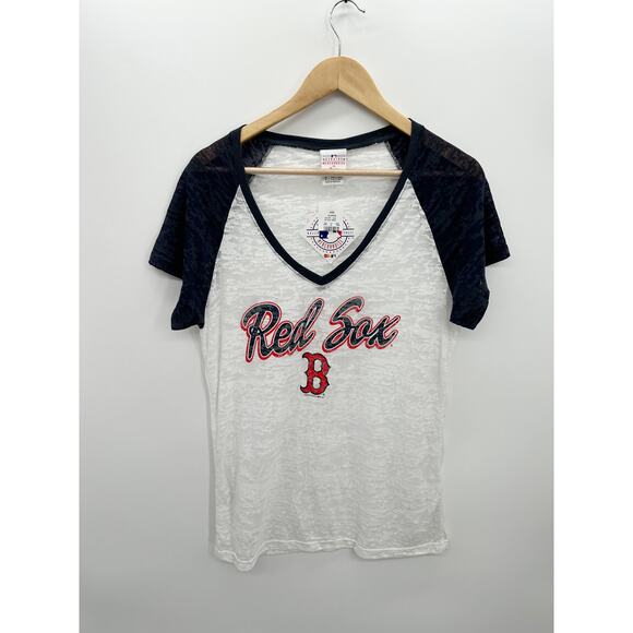 Red Sox Tee Women XL NWT White Blue Washed Out Short Sleeve Shirt Baseball - Picture 1 of 7
